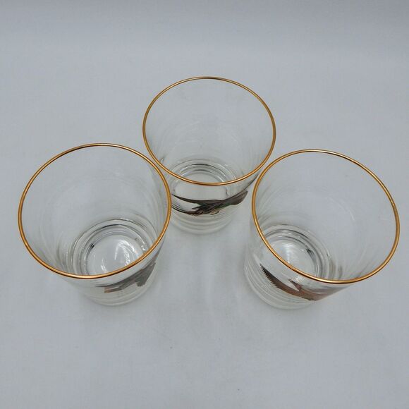 Ducks Waterfowl Double Old-Fashioned Rocks Glasses Glassware Gold Trim S/3 Sign - Picture 7 of 12